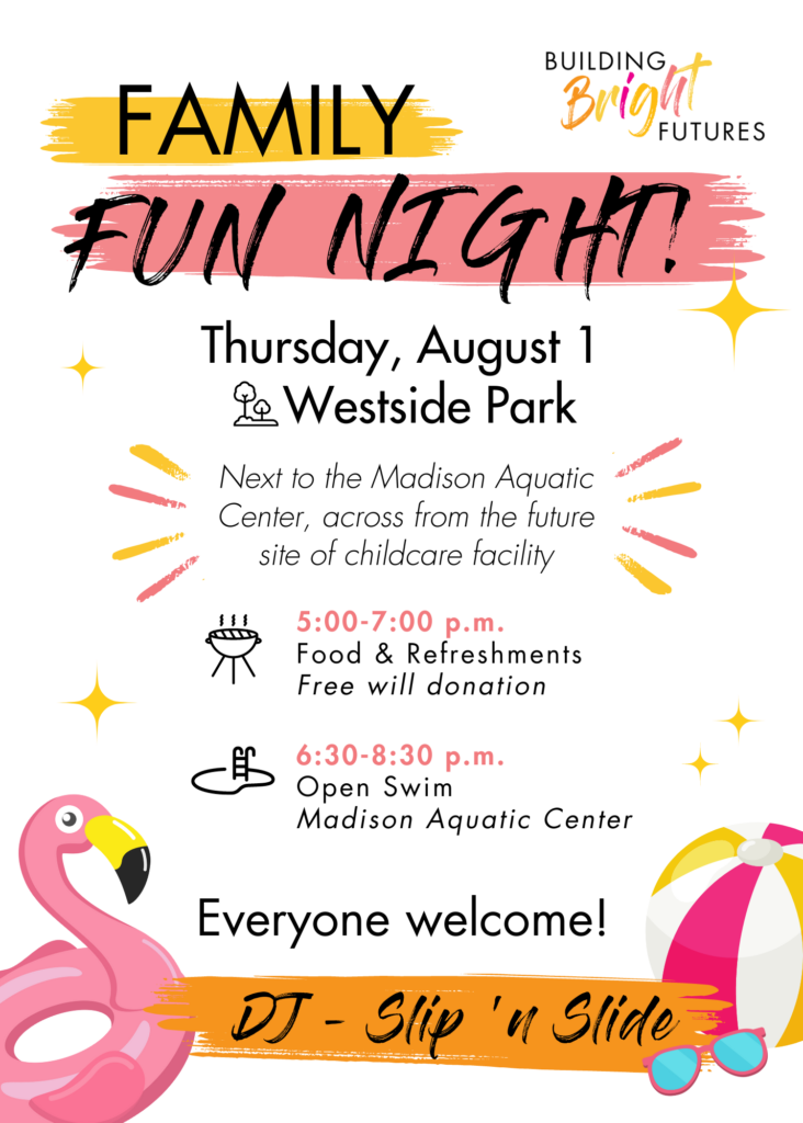 Family Fun Night community event flyer with swim
