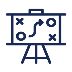 Presentation board with strategy diagram on easel